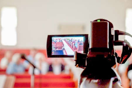 A camera recording a meetingの写真素材