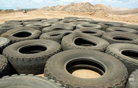 Pile of tyres on coal mine, QLD, Australiaの写真素材