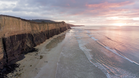 cliffs over sea aerial photoの写真素材