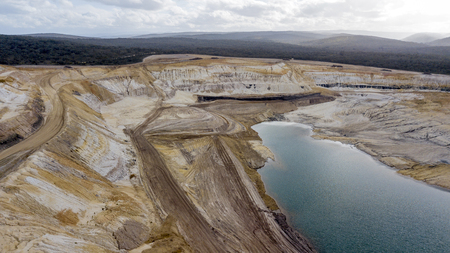 Abandoned coal open cut mine aerial photoの写真素材