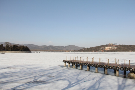 frozen lake in The Old Summer Palace at winterの写真素材