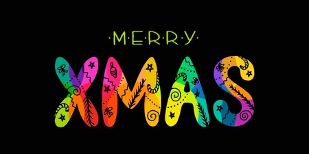 Merry Christmas / XMAS greeting card. Lettering / typography / calligraphy. Hand drawn design elements. Vector illustration.のイラスト素材