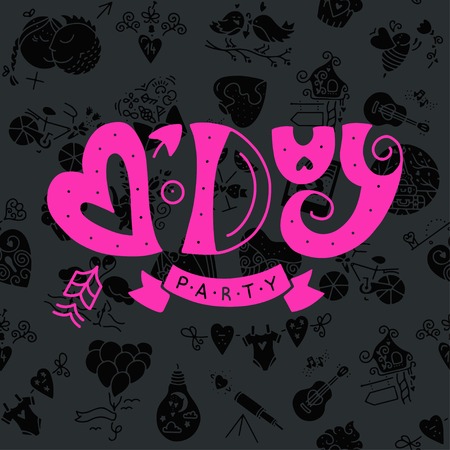 St. Valentines card with pattern. Romantic vector images. Hand drawn illustration for postcard, save the date card, romantic housewarming poster.のイラスト素材