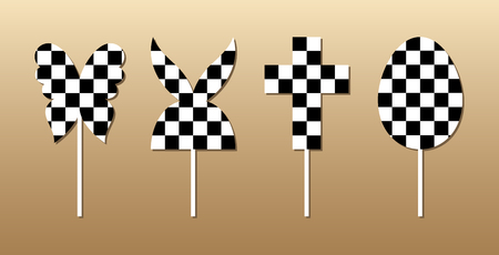 Easter lace plates mock-ups for gift tags, cake toper and cards. Cutout logos of egg, rabbit, butterfly and cross. Template laser cutting machine for wood, metal and paper. Creative illustrations for stickers or applications.のイラスト素材