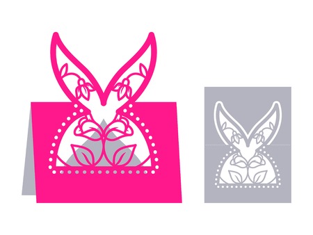 Laser cut template for Easter greeting fold-out cards, invitations. Easter rabbit with a floral pattern cut out of paper. Image suitable for laser cutting, plotter cutting or printing.のイラスト素材