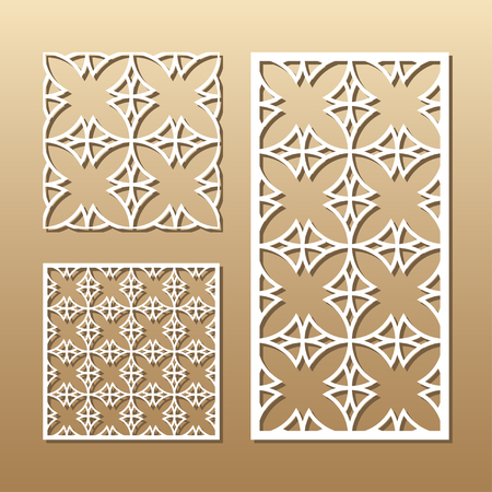 Die cut card. Laser cut vector panel. Cutout silhouette with geometric pattern. A picture suitable for printing, engraving, laser cutting paper, wood, metal, stencil manufacturing.のイラスト素材