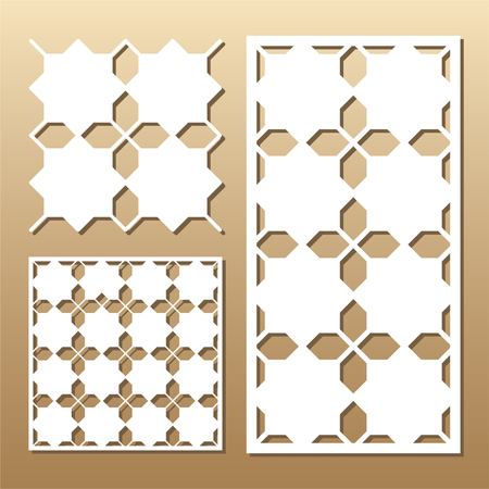 Die cut card. Laser cut vector panel. Cutout silhouette with geometric pattern. A picture suitable for printing, engraving, laser cutting paper, wood, metal, stencil manufacturing.のイラスト素材