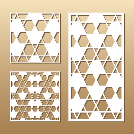 Die cut card. Laser cut vector panel. Cutout silhouette with geometric pattern. A picture suitable for printing, engraving, laser cutting paper, wood, metal, stencil manufacturing.のイラスト素材