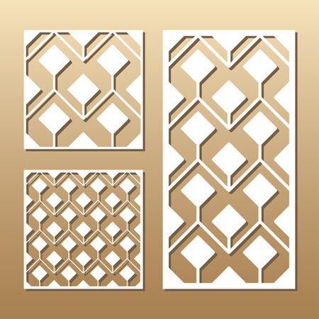 Die cut card. Laser cut vector panel. Cutout silhouette with geometric pattern. A picture suitable for printing, engraving, laser cutting paper, wood, metal, stencil manufacturing.のイラスト素材
