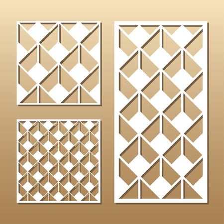 Die cut card. Laser cut vector panel. Cutout silhouette with geometric pattern. A picture suitable for printing, engraving, laser cutting paper, wood, metal, stencil manufacturing.のイラスト素材
