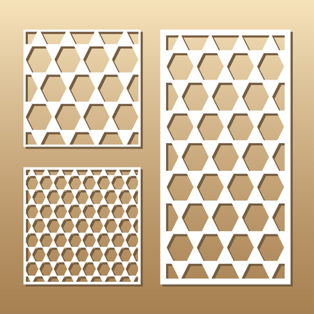 Die cut card. Laser cut vector panel. Cutout silhouette with geometric pattern. A picture suitable for printing, engraving, laser cutting paper, wood, metal, stencil manufacturing.のイラスト素材