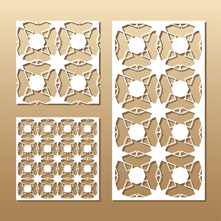 Die cut card. Laser cut panel. Cutout silhouette with a geometric seamless pattern. A picture suitable for printing, engraving, laser cutting paper, wood, metal, stencil manufacturing.のイラスト素材