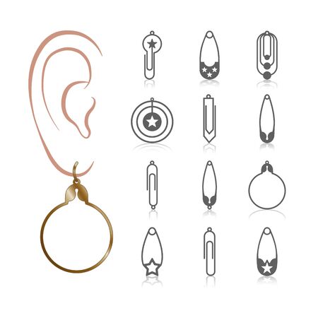 12 Earring Vector Templates. Cutout silhouettes like safety pin  paper clip shapes. Design is suitable for creating dainty  charm woman jewellery.のイラスト素材