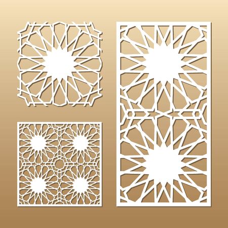 Laser cut vector panel. Cutout silhouette with geometric seamless pattern. A picture suitable for printing, engraving, laser cutting paper, wood, metal, stencil manufacturing.のイラスト素材