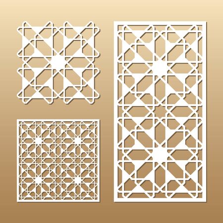 Laser cut vector panel. Cutout silhouette with geometric seamless pattern. A picture suitable for printing, engraving, laser cutting paper, wood, metal, stencil manufacturing.のイラスト素材