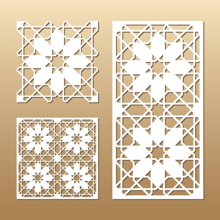 Laser cut vector panel. Cutout silhouette with geometric seamless pattern. A picture suitable for printing, engraving, laser cutting paper, wood, metal, stencil manufacturing.のイラスト素材