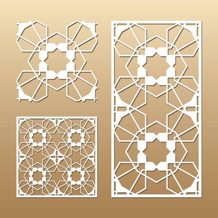 Die cut card. Laser cut vector panel. Cutout silhouette with geometric seamless pattern. A picture suitable for printing, engraving, laser cutting paper, wood, metal, stencil manufacturing.のイラスト素材