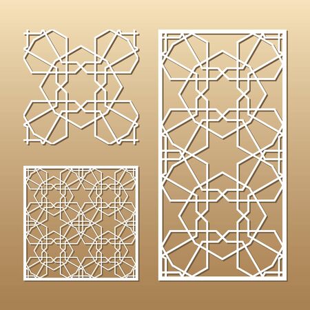 Die cut card. Laser cut vector panel. Cutout silhouette with geometric seamless pattern. A picture suitable for printing, engraving, laser cutting paper, wood, metal, stencil manufacturing.のイラスト素材