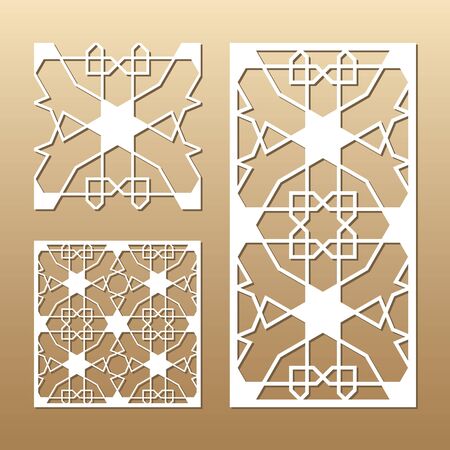 Die cut card. Laser cut vector panel. Cutout silhouette with geometric seamless pattern. A picture suitable for printing, engraving, laser cutting paper, wood, metal, stencil manufacturing.のイラスト素材