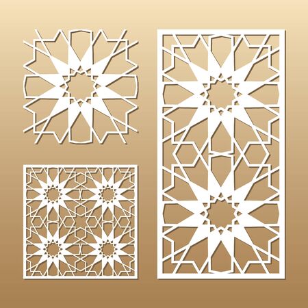 Die cut card. Laser cut vector panel. Cutout silhouette with geometric seamless pattern. A picture suitable for printing, engraving, laser cutting paper, wood, metal, stencil manufacturing.のイラスト素材