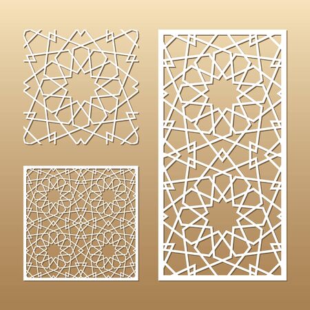 Die cut card. Laser cut vector panel. Cutout silhouette with geometric seamless pattern. A picture suitable for printing, engraving, laser cutting paper, wood, metal, stencil manufacturing.のイラスト素材