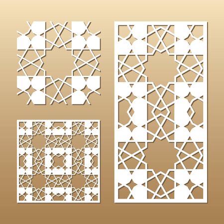 Die cut card. Laser cut vector panel. Cutout silhouette with geometric seamless pattern. A picture suitable for printing, engraving, laser cutting paper, wood, metal, stencil manufacturing.のイラスト素材