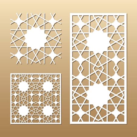 Die cut card. Laser cut vector panel. Cutout silhouette with geometric seamless pattern. A picture suitable for printing, engraving, laser cutting paper, wood, metal, stencil manufacturing.のイラスト素材