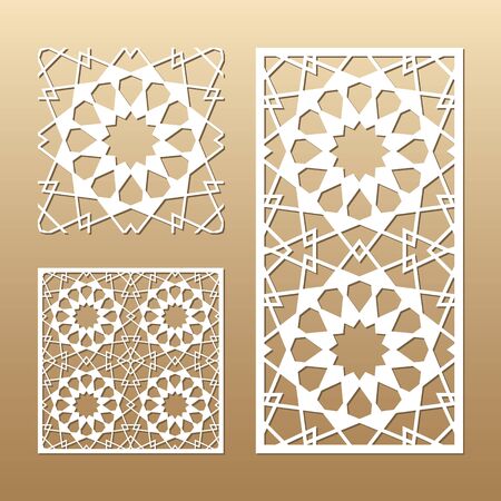Die cut card. Laser cut vector panel. Cutout silhouette with geometric seamless pattern. A picture suitable for printing, engraving, laser cutting paper, wood, metal, stencil manufacturing.のイラスト素材
