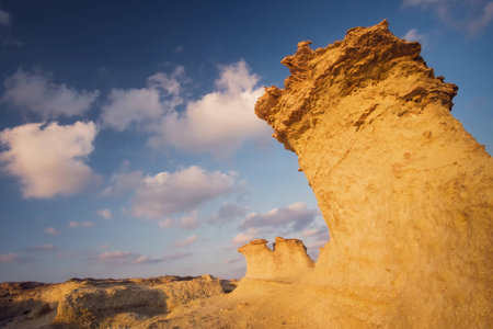 Sandrock figure on a rocky beach Northern Cyprusの写真素材