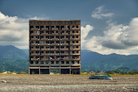Abadoned building at the beach of the Kobuleti Georgiaの写真素材