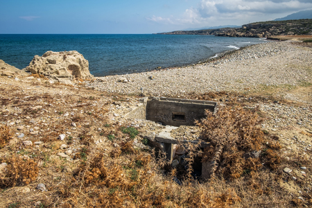 Underground construction ruins on a beach of Northern Cyprusの写真素材