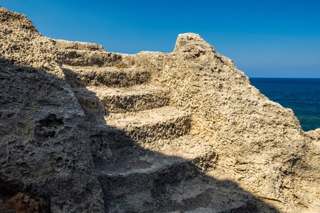Ancient stairs embossed in sand stone on Cyprusの写真素材