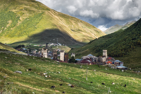 Ushguli village, Murkmeli and Chazhashi community in Svaneti, Georgiaの写真素材