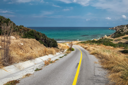 Landscape with road and mediterranean seaの写真素材