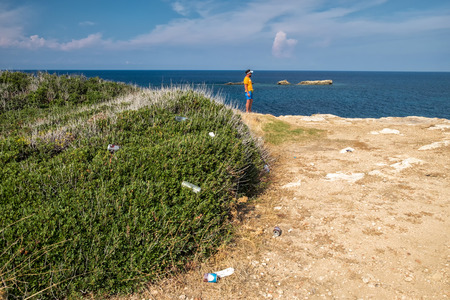 Garbage on the Mediterranean sea coastline on Northern Cyprusの写真素材