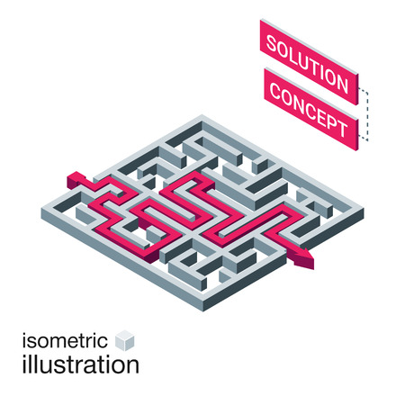 Isometric maze, labyrinth solution concept. Modern infographic template. Isometric vector illustration.のイラスト素材