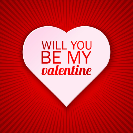 Valentine's day card on a bright red background with Will You Be My Valentine text. Vector illustration.のイラスト素材