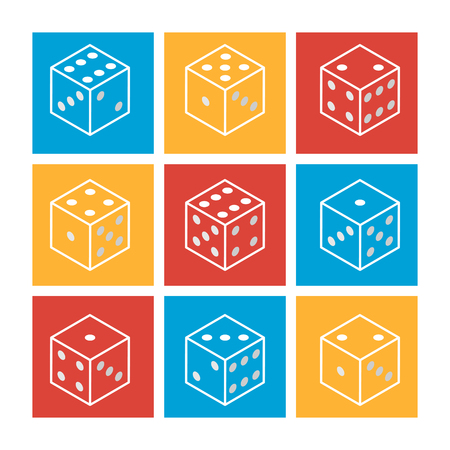White line casino dice on a colorful background. Set of flat modern icons. Vector illustration.のイラスト素材