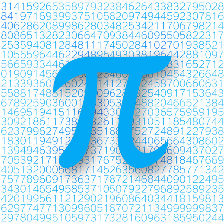 Blue Pi number with a shadow on a white background. Pi sign,  mathematical constant, irrational number, greek letter. Abstract digital vector illustration.のイラスト素材