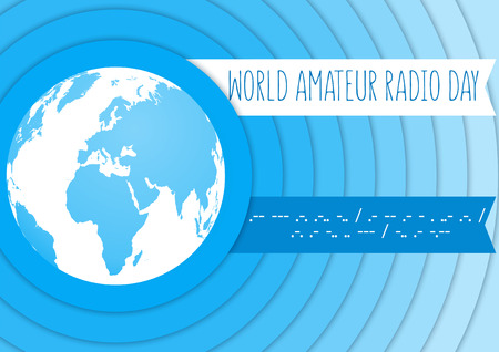 World Amateur Radio Day. Blue and white vector illustration with a globe and radio waves. Morse code.のイラスト素材
