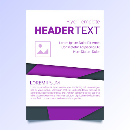 Creative purple flyer vector template in A4 size. Modern poster, brochure business template, trendy report cover in a material design style. Abstract geometrical vector illustrationのイラスト素材
