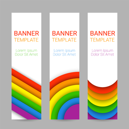 Set of modern colorful vertical banners for Pride Month. Vector illustration in LGBT colors. Gay culture symbol, rainbow text. Gay Pride. Can be used in a web design.のイラスト素材