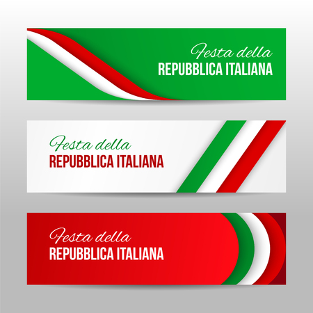 Set of modern colorful horizontal vector banners, page headers with text Italian Republic Day . Can be used as a trendy business template or in a web design. Italian National Day banners.のイラスト素材