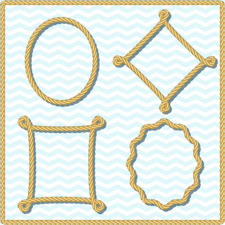 Ilustración de Yellow rope frames with shadows. Set of woven borders with knots and corners. Marine decorative elements. Sailing and navigation theme. Nautical vector illustration. - Imagen libre de derechos