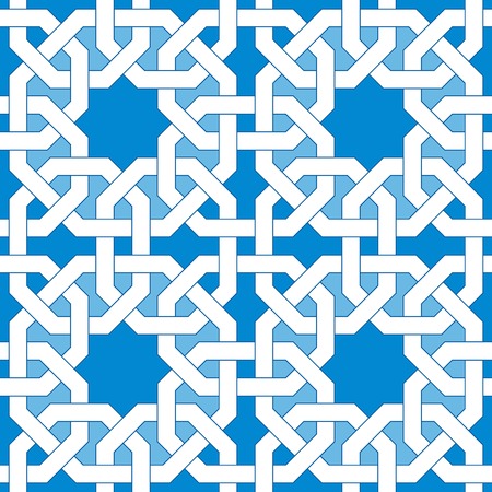 Islamic geometric pattern. Turkish ornament, traditional oriental arabic art. Muslim mosaic. Colorful vector illustration. Blue and white arabian tile. Mosque decoration element. Persian motifのイラスト素材