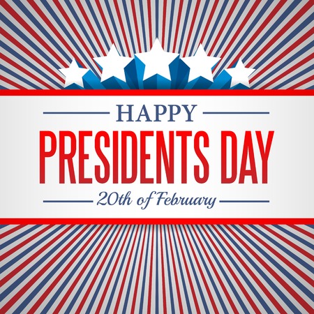Presidents Day background. USA patriotic template with text, stripes and stars for posters, decoration in colors of american flag. Colorful vector illustration for National celebrationsのイラスト素材