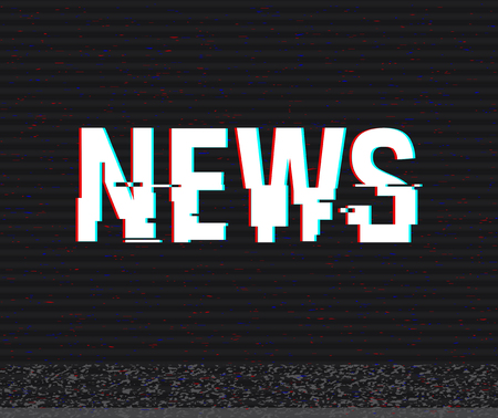 News glitch text. Anaglyph 3D effect. Technological retro background. Vector illustration. Creative web template. Flyer, poster layout. Computer program, TV screenのイラスト素材