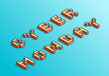 Cyber Monday background. Digital promo text in style of old 8-bit video games. Sale, discounts,...