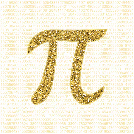 Vector golden glitter Pi number on a light background. Pi sign, mathematical constant, irrational number, Greek letter. Abstract digital illustration. Design element for decorationのイラスト素材