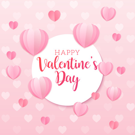 Valentine's Day vector background with light pink paper cut hearts. Love pattern for graphic design, greeting card, poster, flyer template. Romantic illustration for celebration on February 14thのイラスト素材